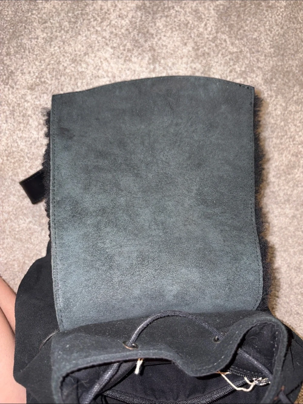 UGG Black Shearling Flap Suede Backpack